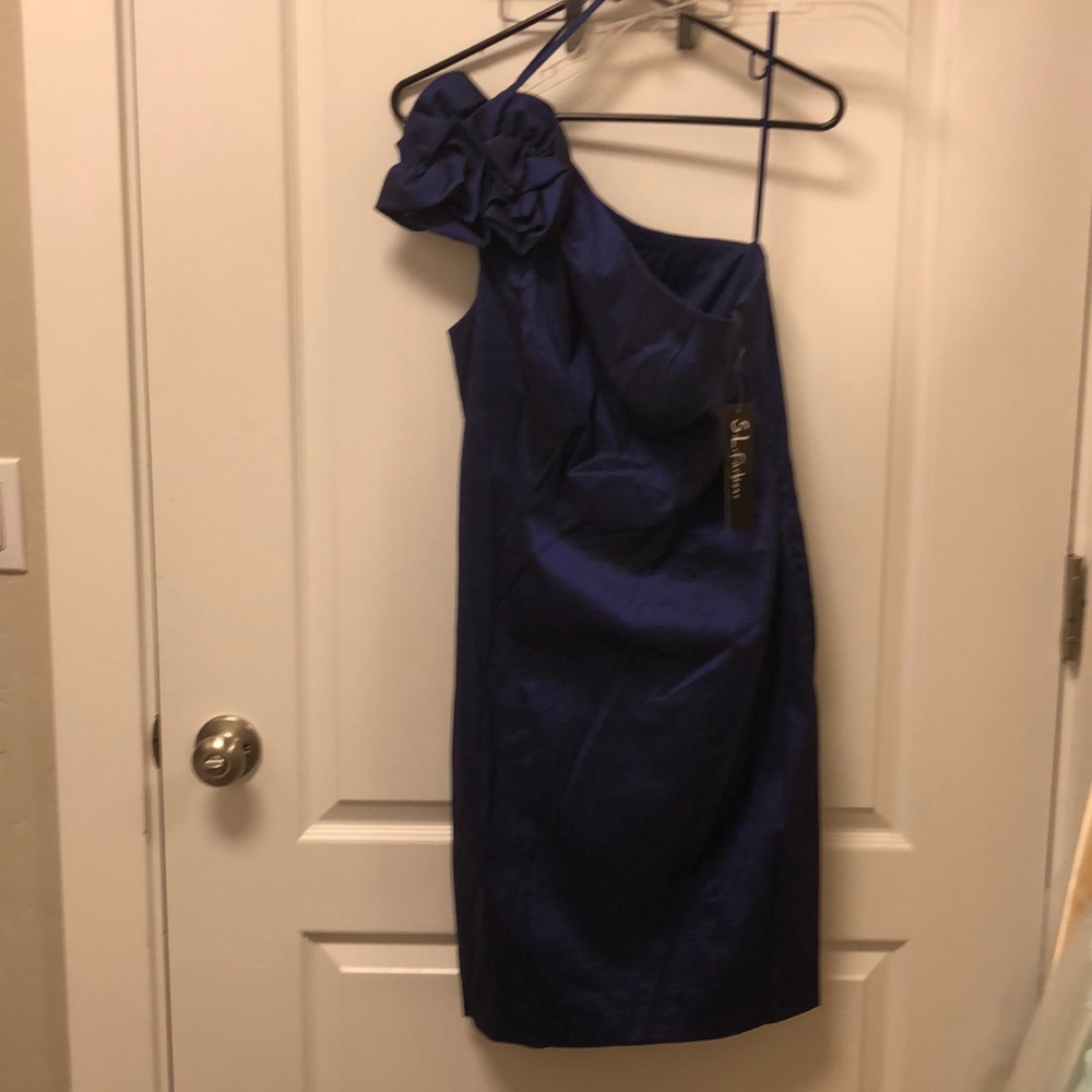 Navy one shoulder dress